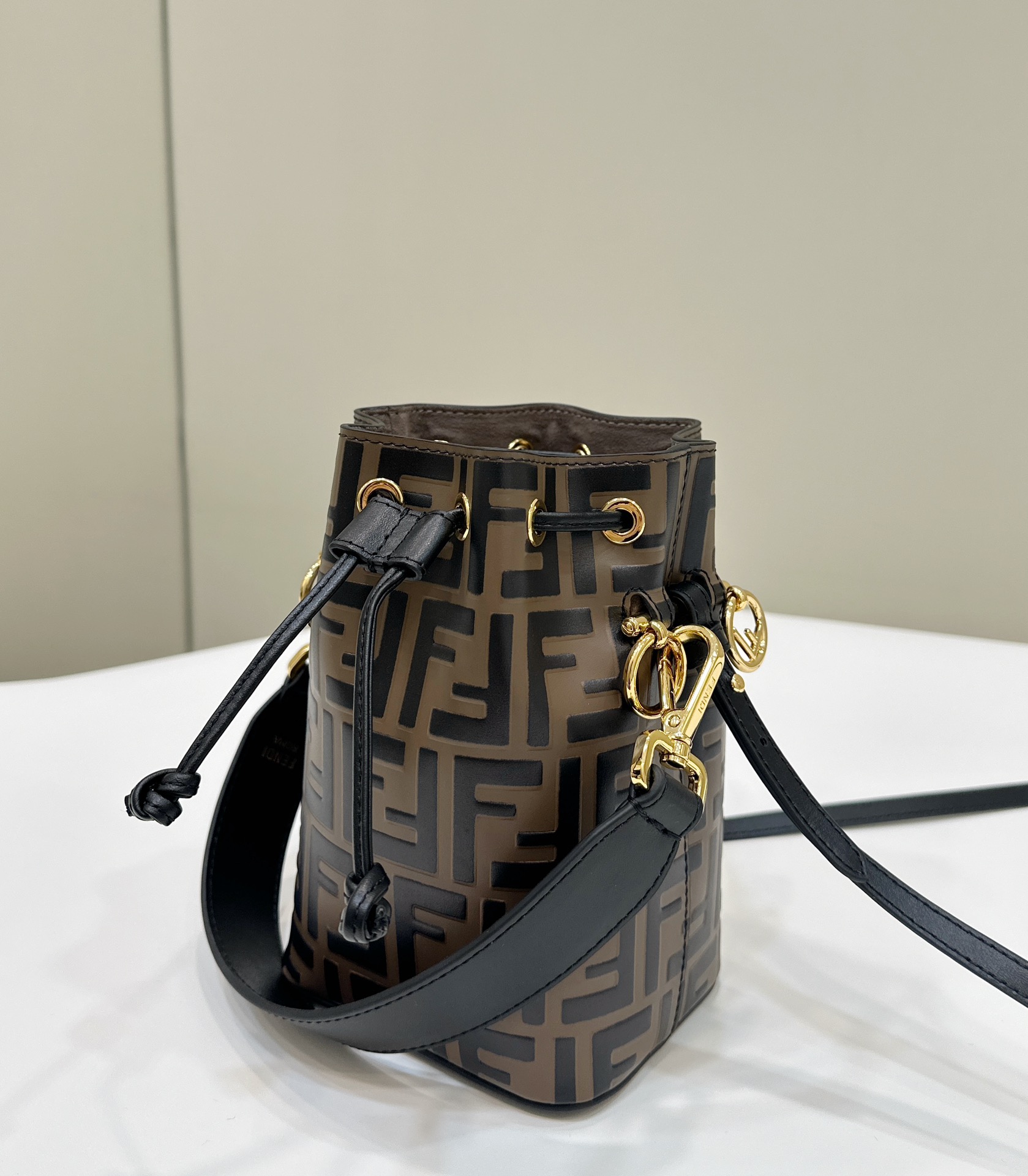 Fendi Mini Mon Tresor FF Leather Shoulder Bag Brown